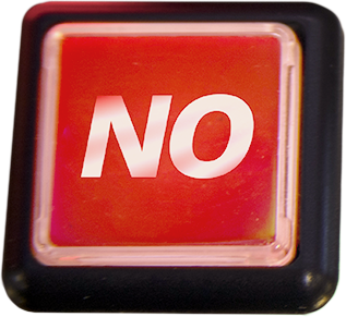 A red button with “NO” on it